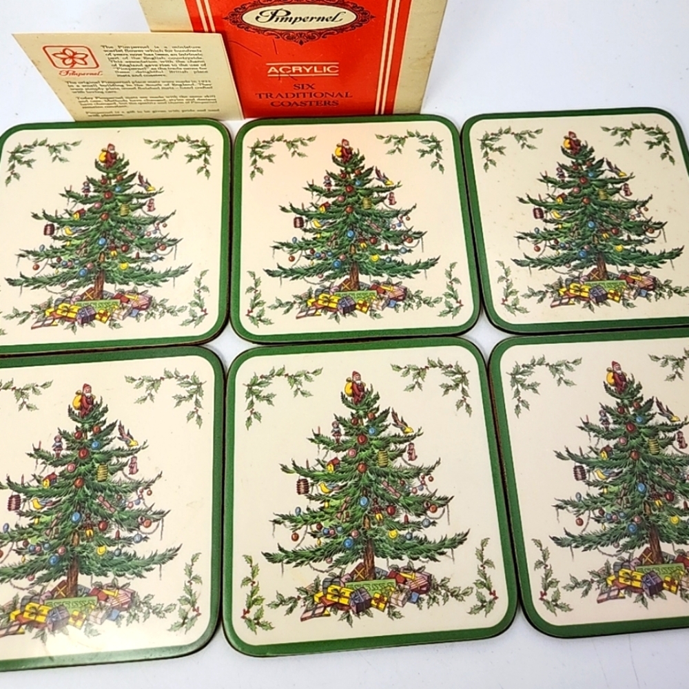 Spode Christmas Tree Off White Background Pimpernel Acrylic coasters  Six (6)